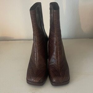 Jeffrey Campbell Brown Croc-Embossed Heeled Boots